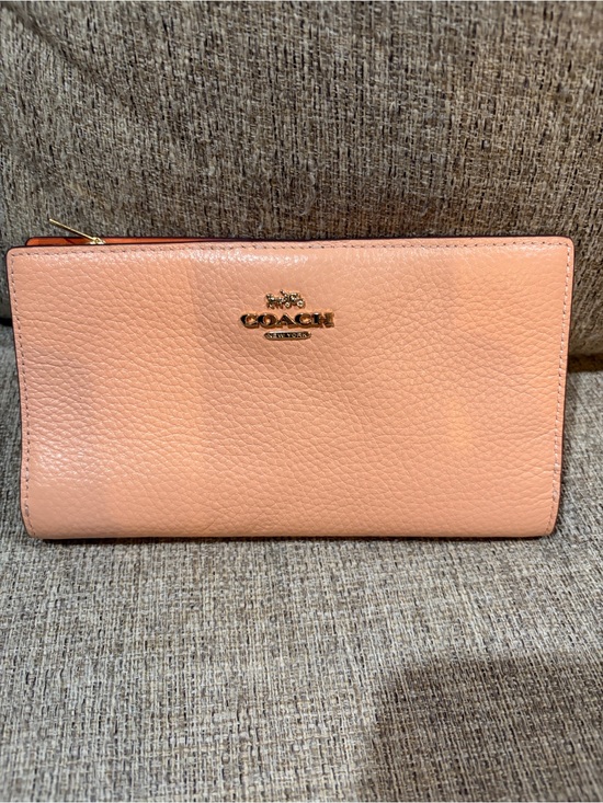 Coach Handbags - COACH Pebble Leather Zip Wallet in Apricot